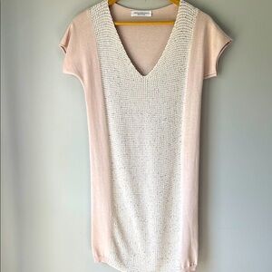 Amina Rubinacci light Pink and sparkly creamKnit V-Neck Dress size 4